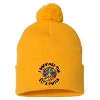 I Survived The 60s Sixties Twice 70th Birthday 60th Funny Pom Pom 12in Knit Beanie