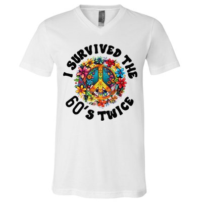 I Survived The 60s Sixties Twice 70th Birthday 60th Funny V-Neck T-Shirt