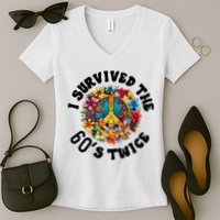 I Survived The 60s Sixties Twice 70th Birthday 60th Funny Women's V-Neck T-Shirt