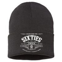 I Survived The Sixties Twice Built In 60s 70th 60th Birthday Sustainable Knit Beanie