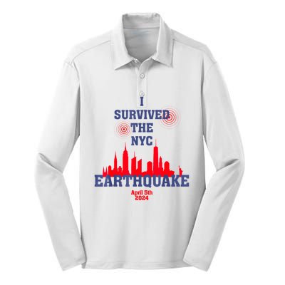 I Survived The Nyc Earthquake April 5th 2024 Silk Touch Performance Long Sleeve Polo