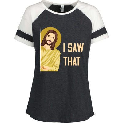 I Saw That Funny Jesus Meme Enza Ladies Jersey Colorblock Tee