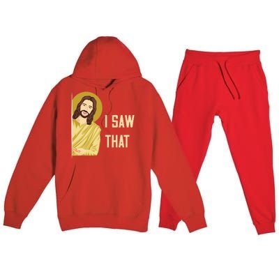 I Saw That Funny Jesus Meme Premium Hooded Sweatsuit Set