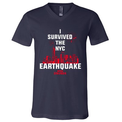 I Survived The Nyc Earthquake 5th April 2024 V-Neck T-Shirt