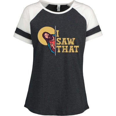 I Saw That Jesus Funny Christian Design Easter Enza Ladies Jersey Colorblock Tee