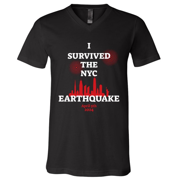 I Survived The Nyc Earthquake 5th April 2024 V-Neck T-Shirt