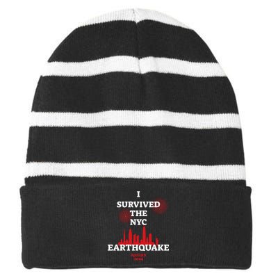 I Survived The Nyc Earthquake 5th April 2024 Striped Beanie with Solid Band