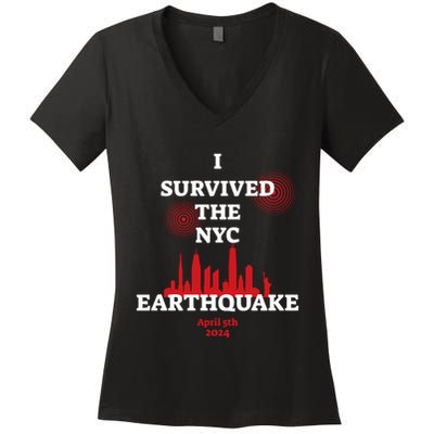 I Survived The Nyc Earthquake 5th April 2024 Women's V-Neck T-Shirt