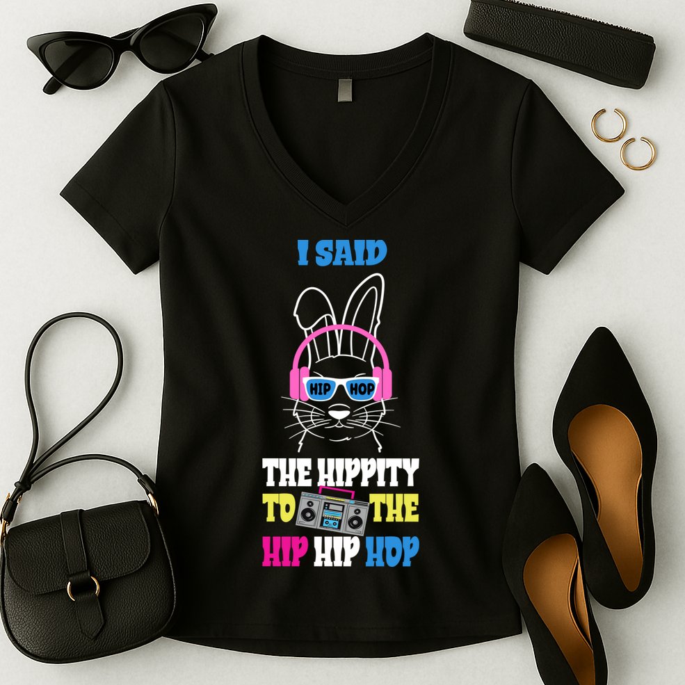 I Said The Hippity To The Hip Hop Bunny Funny Women's V-Neck T-Shirt