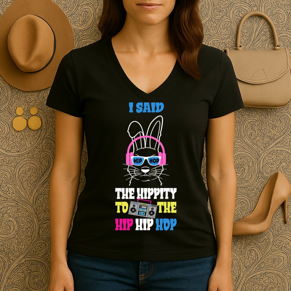 I Said The Hippity To The Hip Hop Bunny Funny Women's V-Neck T-Shirt