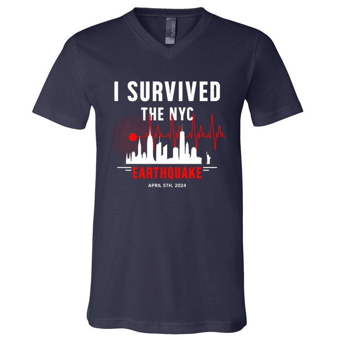 I Survived The Nyc Earthquake 5th April 2024 V-Neck T-Shirt