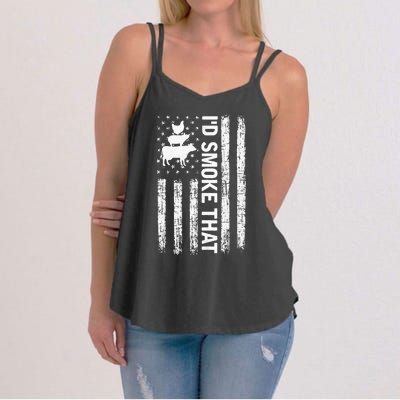 I'd Smoke That Smoker Dad Gift Funny Barbecue Retro Grilling Women's Strappy Tank