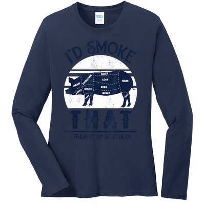 Id Smoke That Straight Up Southern Pig Vintage Ladies Long Sleeve Shirt