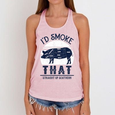 Id Smoke That Straight Up Southern Pig Vintage Women's Knotted Racerback Tank