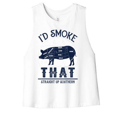 Id Smoke That Straight Up Southern Pig Vintage Women's Racerback Cropped Tank