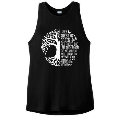 I See Trees Of Green Red Roses Too What A Wonderful World Ladies PosiCharge Tri-Blend Wicking Tank