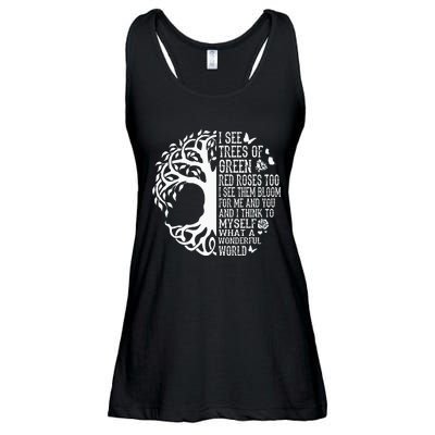 I See Trees Of Green Red Roses Too What A Wonderful World Ladies Essential Flowy Tank