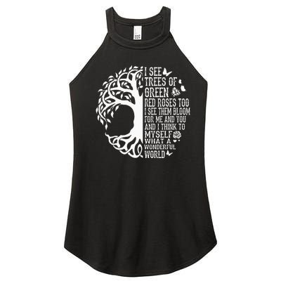 I See Trees Of Green Red Roses Too What A Wonderful World Women's Perfect Tri Rocker Tank