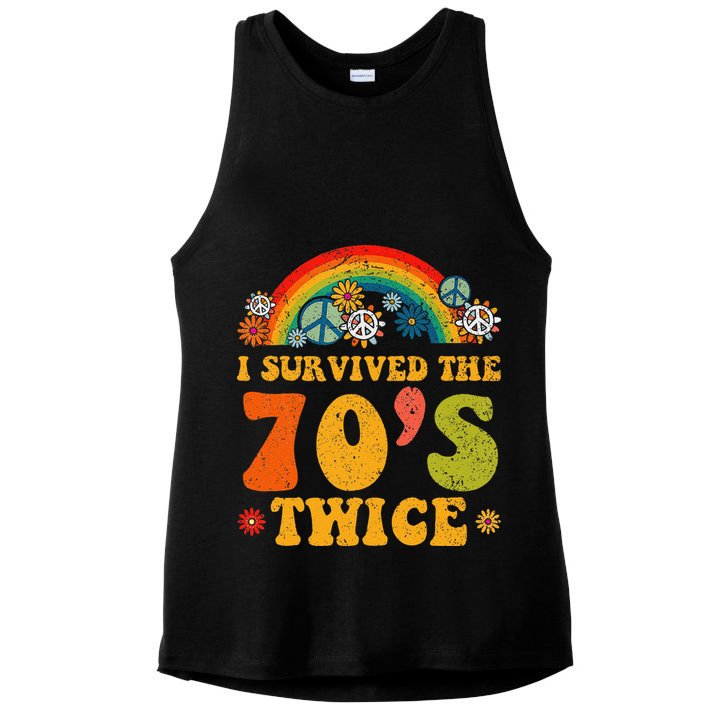 I Survived the 70s Twice Funny 90th Birthday Retro Ladies PosiCharge Tri-Blend Wicking Tank