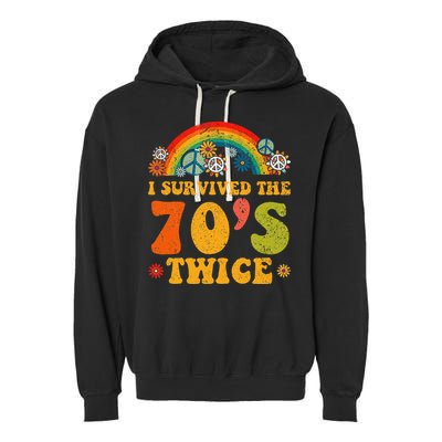 I Survived the 70s Twice Funny 90th Birthday Retro Garment-Dyed Fleece Hoodie