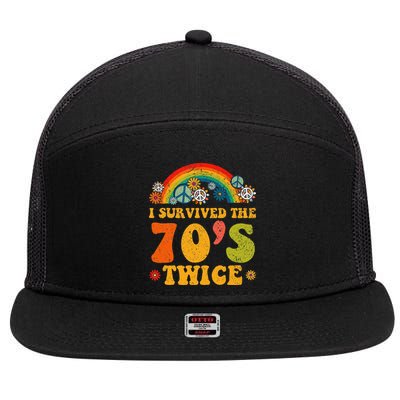 I Survived the 70s Twice Funny 90th Birthday Retro 7 Panel Mesh Trucker Snapback Hat