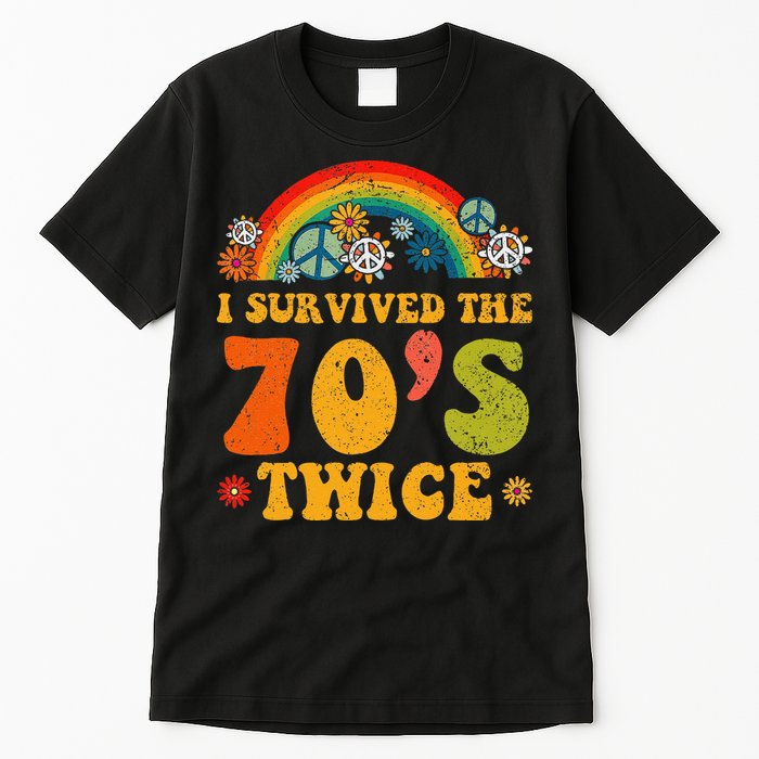 I Survived the 70s Twice Funny 90th Birthday Retro Tall T-Shirt