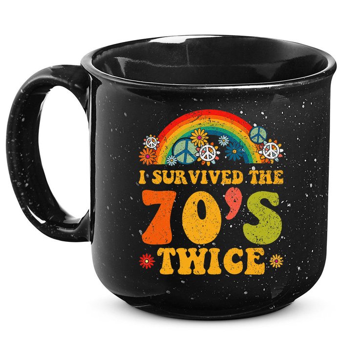 I Survived the 70s Twice Funny 90th Birthday Retro 15oz Campfire Ceramic Mug