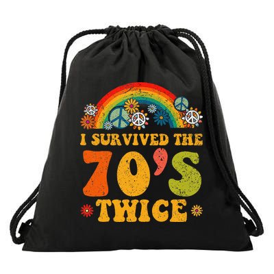 I Survived the 70s Twice Funny 90th Birthday Retro Drawstring Bag