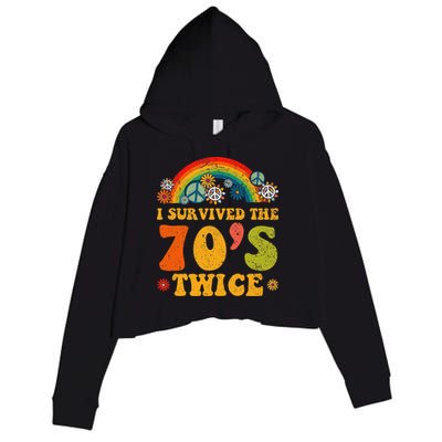 I Survived the 70s Twice Funny 90th Birthday Retro Crop Fleece Hoodie
