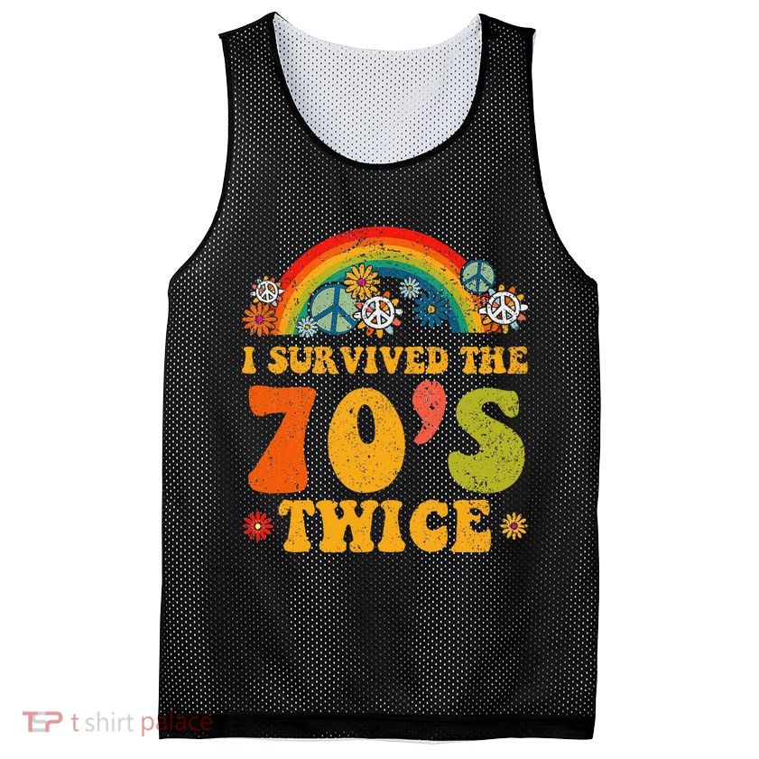 I Survived the 70s Twice Funny 90th Birthday Retro Mesh Reversible Basketball Jersey Tank