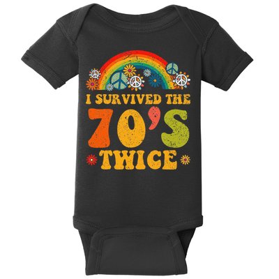 I Survived the 70s Twice Funny 90th Birthday Retro Baby Bodysuit