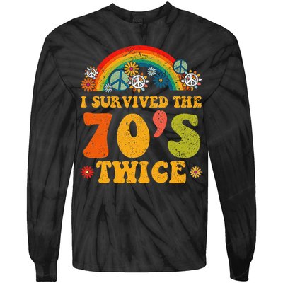 I Survived the 70s Twice Funny 90th Birthday Retro Tie-Dye Long Sleeve Shirt