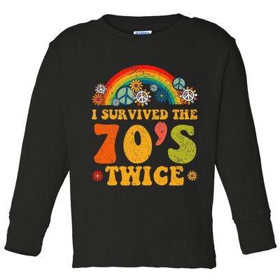 I Survived the 70s Twice Funny 90th Birthday Retro Toddler Long Sleeve Shirt