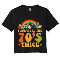 I Survived the 70s Twice Funny 90th Birthday Retro Women's Crop Top Tee