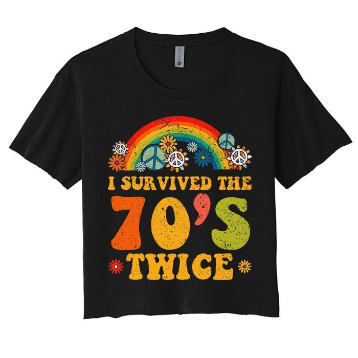 I Survived the 70s Twice Funny 90th Birthday Retro Women's Crop Top Tee