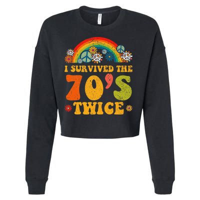 I Survived the 70s Twice Funny 90th Birthday Retro Cropped Pullover Crew