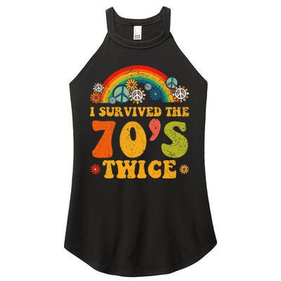I Survived the 70s Twice Funny 90th Birthday Retro Women's Perfect Tri Rocker Tank