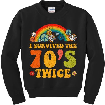 I Survived the 70s Twice Funny 90th Birthday Retro Kids Sweatshirt