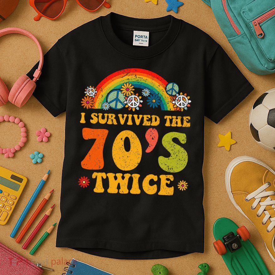 I Survived the 70s Twice Funny 90th Birthday Retro Kids T-Shirt