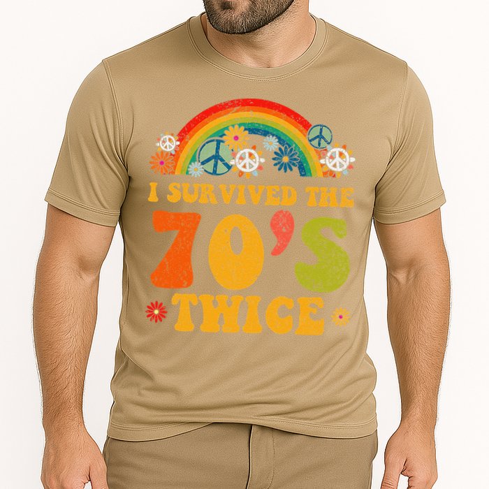 I Survived the 70s Twice Funny 90th Birthday Retro Cooling Performance Crew T-Shirt