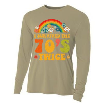 I Survived the 70s Twice Funny 90th Birthday Retro Cooling Performance Long Sleeve Crew