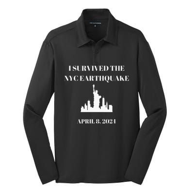 I Survived The Nyc Earthquake Silk Touch Performance Long Sleeve Polo