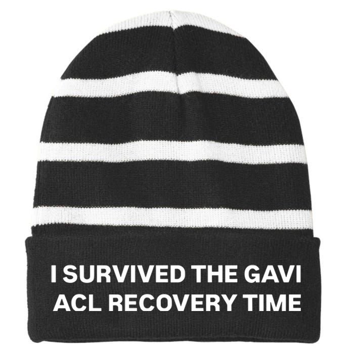 I Survived The Gavi Acl Recovery Time Striped Beanie with Solid Band