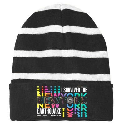 I Survived The New York City Earthquake Striped Beanie with Solid Band