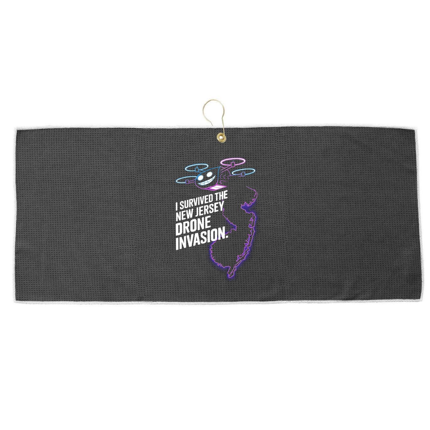 I Survived The New Jersey Drone Invasion Large Microfiber Waffle Golf Towel