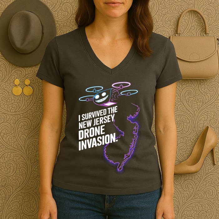 I Survived The New Jersey Drone Invasion Women's V-Neck T-Shirt