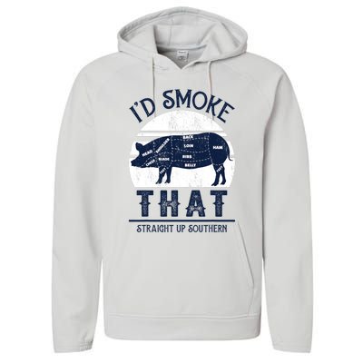 Id Smoke That Straight Up Southern Pig Vintage Performance Fleece Hoodie