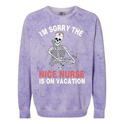 Im Sorry The Nice Nurse Is On Vacation Halloween Skeleton Cute Gift Colorblast Crewneck Sweatshirt