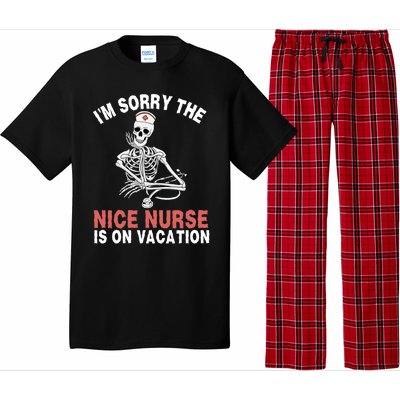 Im Sorry The Nice Nurse Is On Vacation Halloween Skeleton Cute Gift Pajama Set