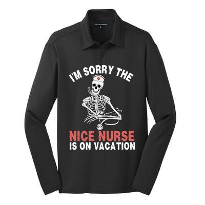 Im Sorry The Nice Nurse Is On Vacation Halloween Skeleton Cute Gift Silk Touch Performance Long Sleeve Polo